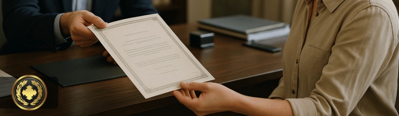 certidão de nascimento apostilada Pessoa recebendo uma certidão em um cartório, em ambiente interno iluminado naturalmente