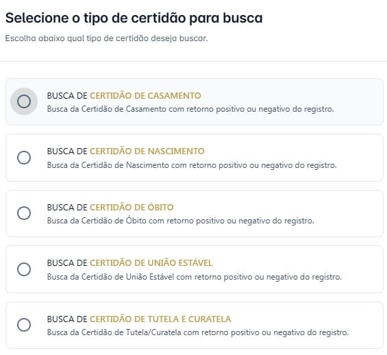 selecione o tipo de busca