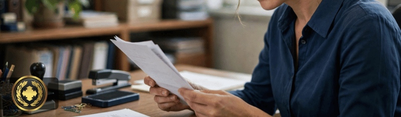 prazo para abertura de inventário um funcionário analisando um documento em cartório, em plano médio com iluminação natural suave
